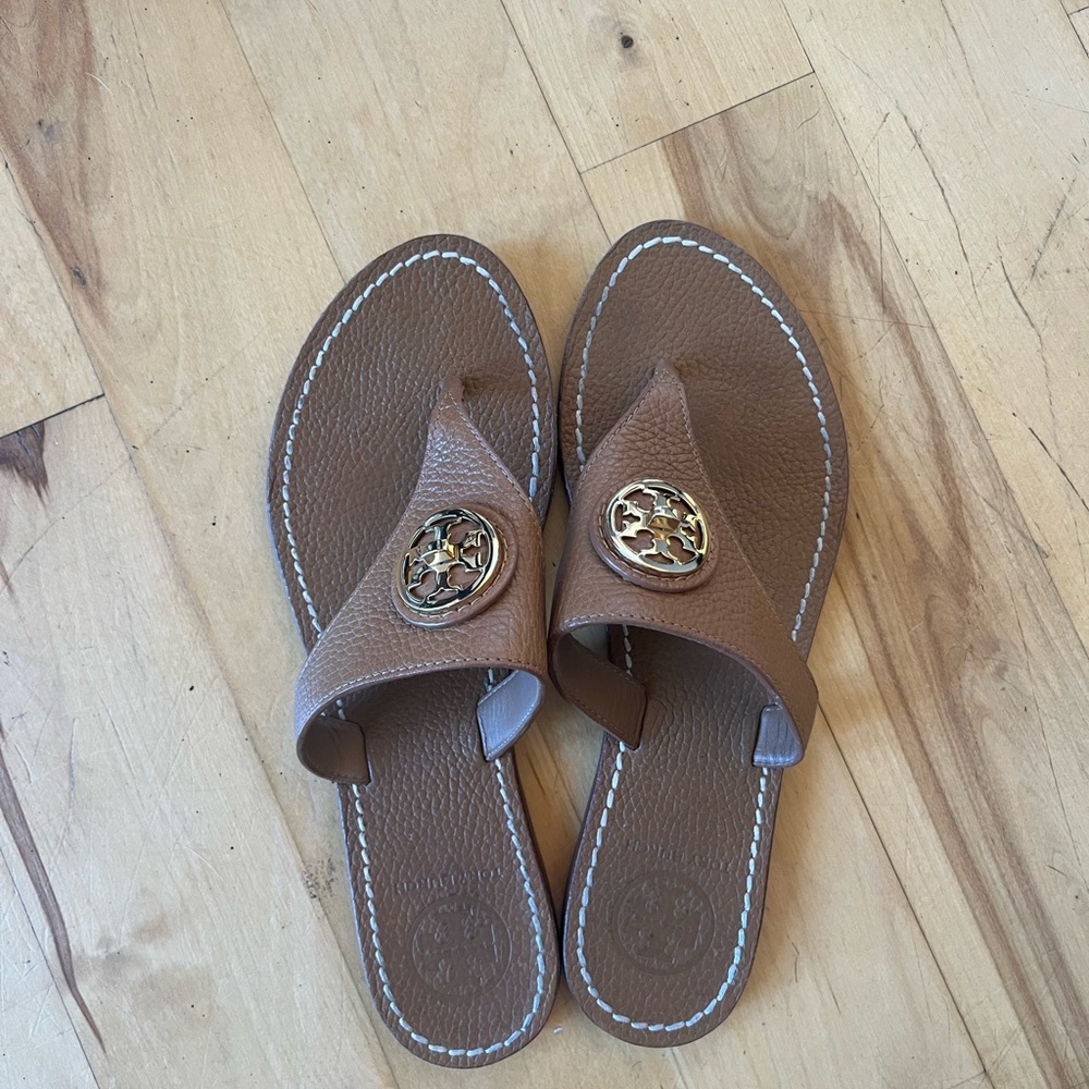 Tory Burch Brown Sandals with Medallion Detail